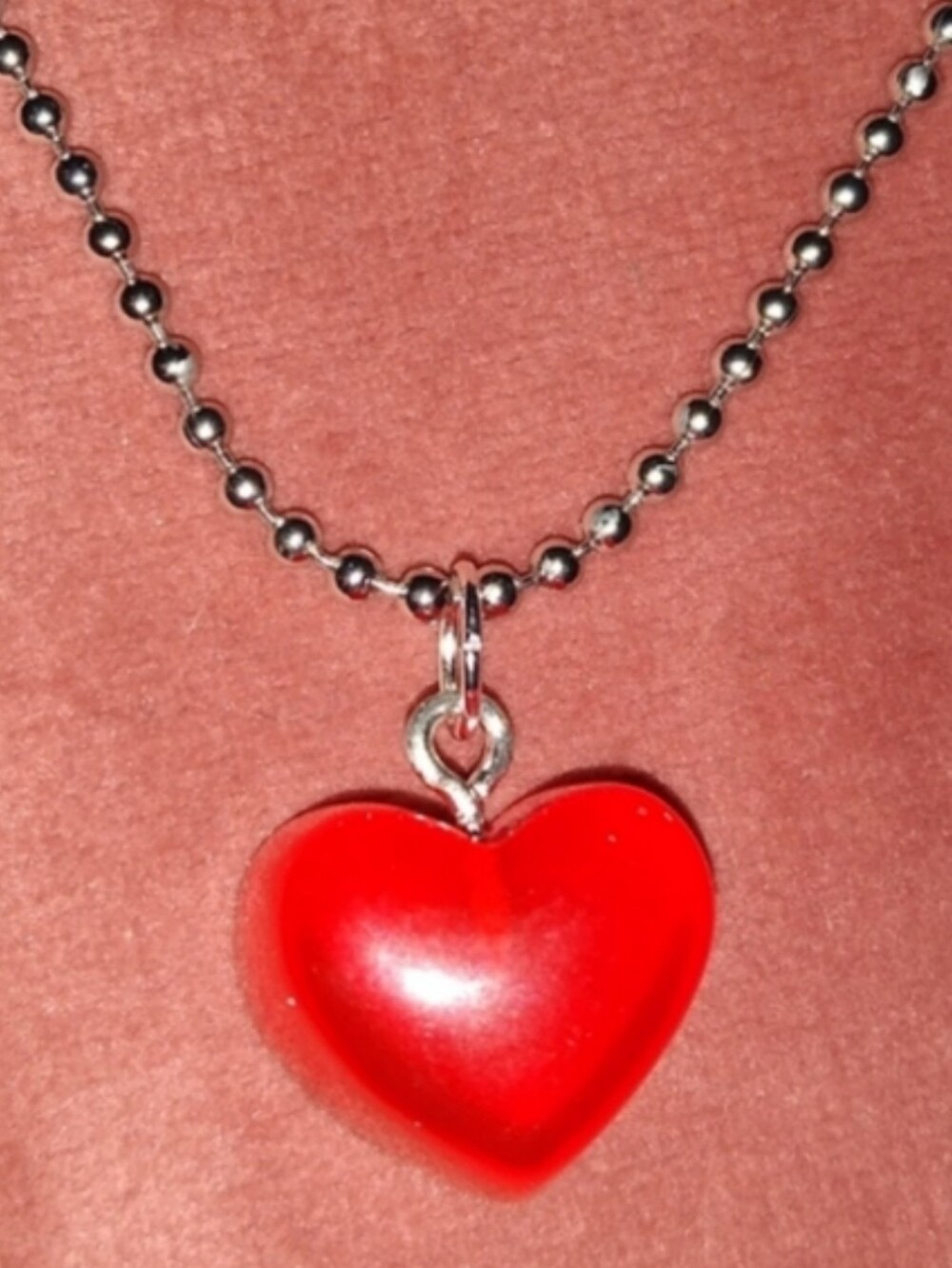 Cherry Red Candy Hearts Charm Silver Long Necklace Heart Pendant Choker Retro